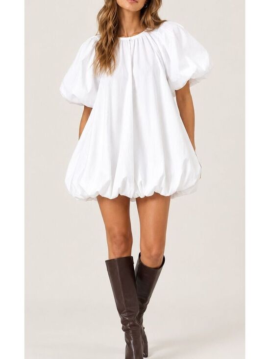 Dresses & Skirts - ASOS Design White Bubble Hem Mini Dress Puff Sleeve Babydoll Coquette Womens 8